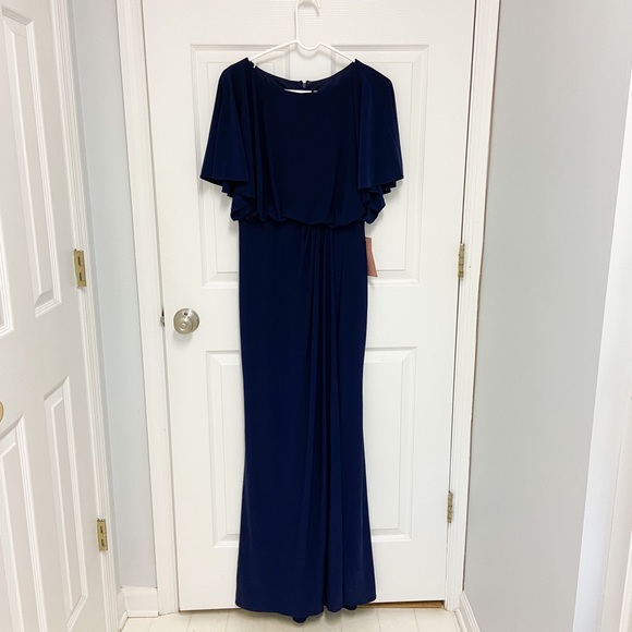 NWT BHLDN Lena in Navy Flutter Sleeve Jersey Slit Front Maxi Dress Gown 4 - Picture 4 of 11